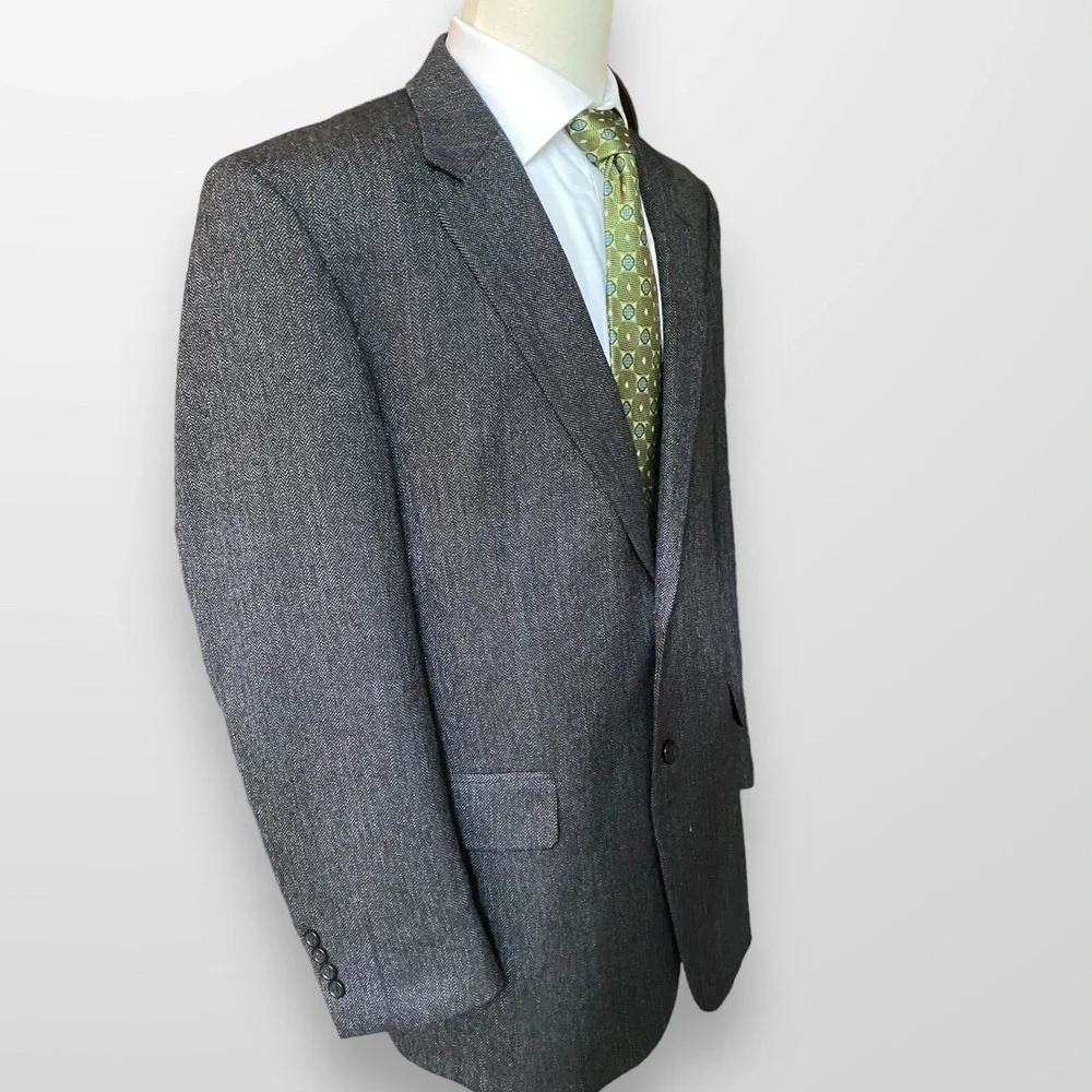 Jos A Bank Mens Sport Coat Brown Herringbone Casual Blazer Wool‎ Suit 43L
